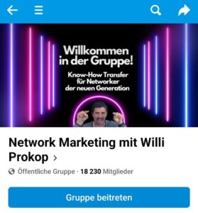 Facebook Gruppe für Network Marketing von Willi Prokop